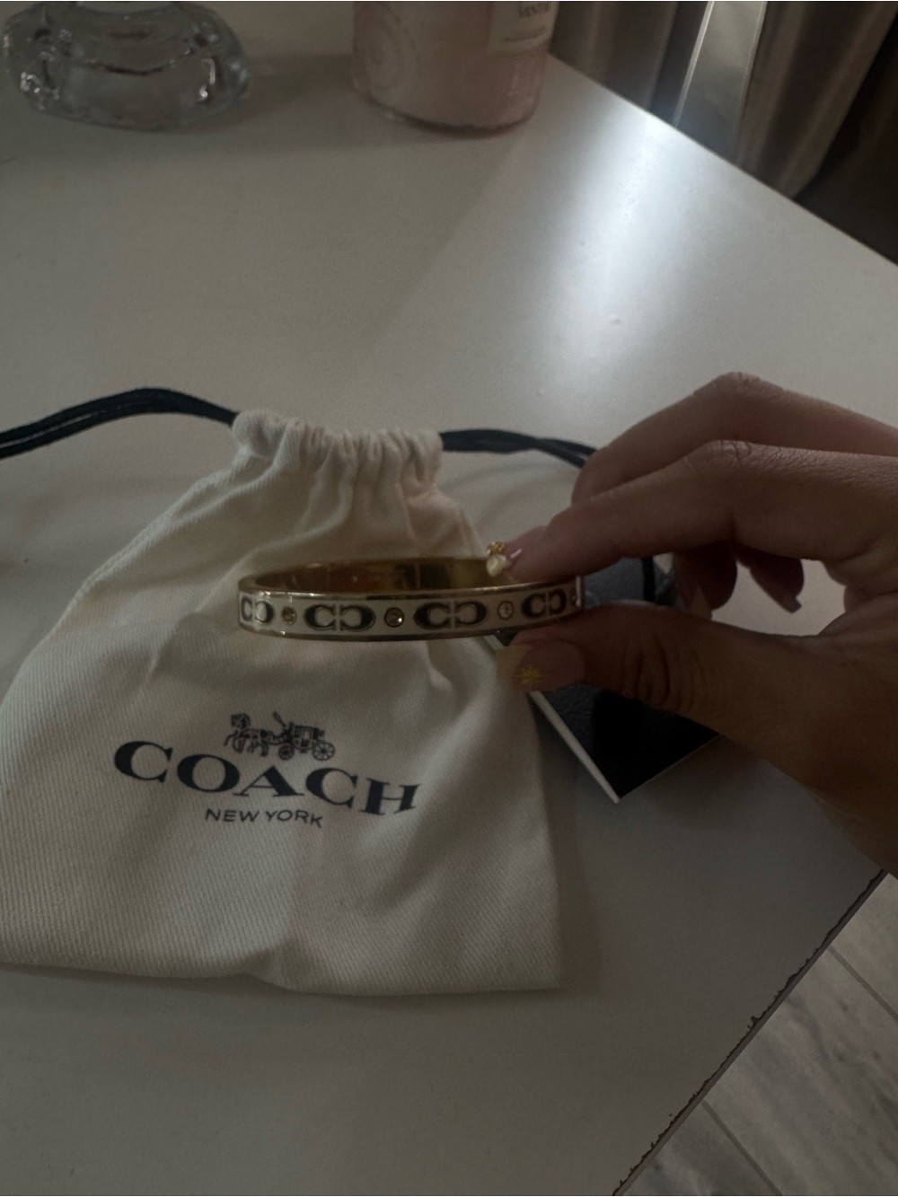 Coach Gold-tone Signature Bangle Bracelet with White Pouch